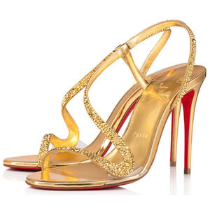 Christian Louboutin Rosalie Strass 100 Gold Ankle Strap Sandal Heel Pump 42